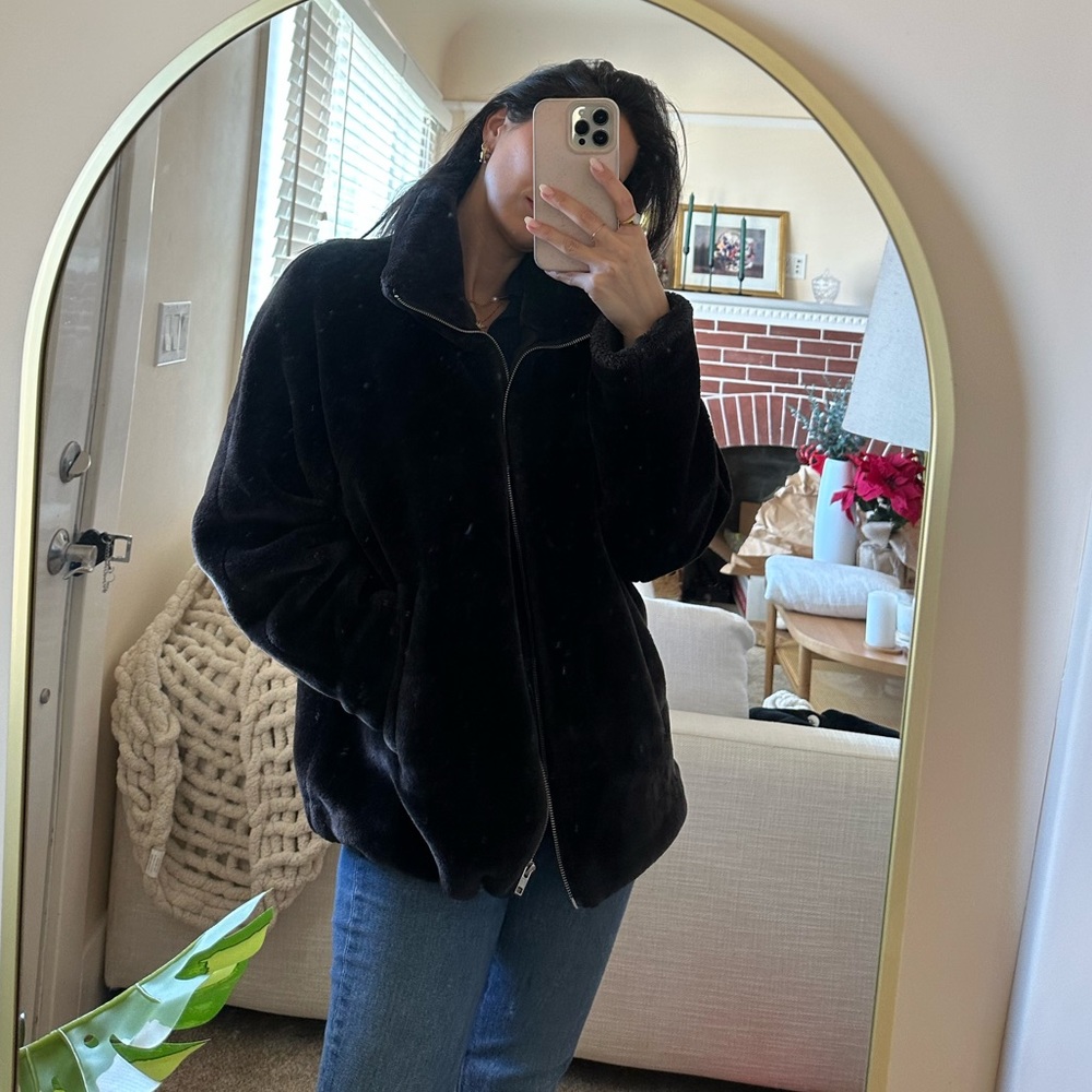 Faux fur coat.